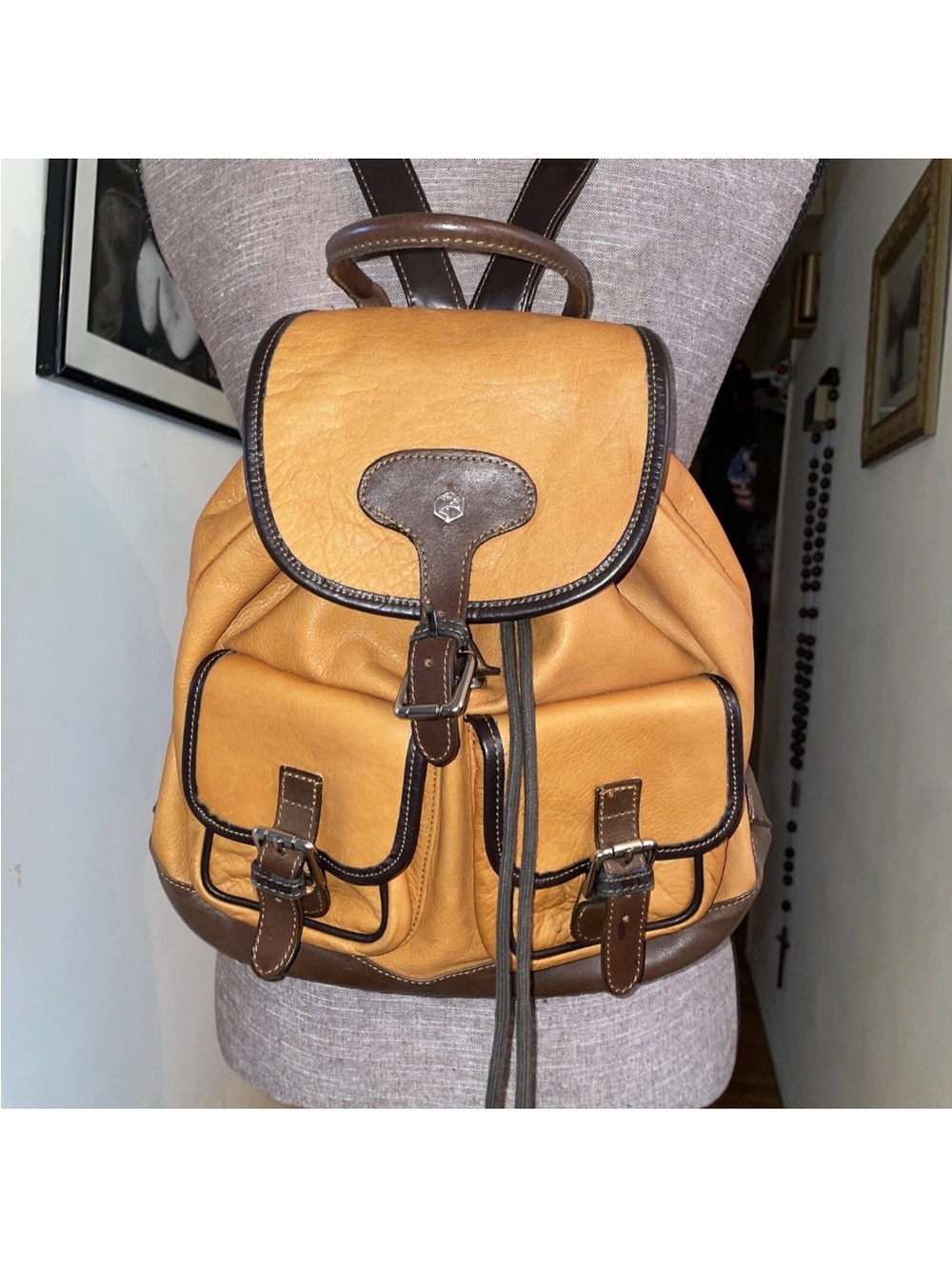 Valentina Tan and Brown Leather Backpack